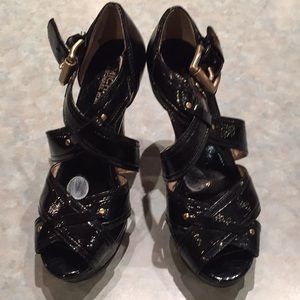 Michael Kors black patent platform sandals